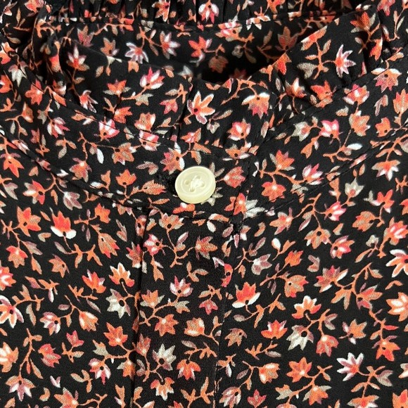 Loft Blouse Button Up Floral Print Women’s Petite XS Ruffle Hem Stand Up Collar - Picture 7 of 14